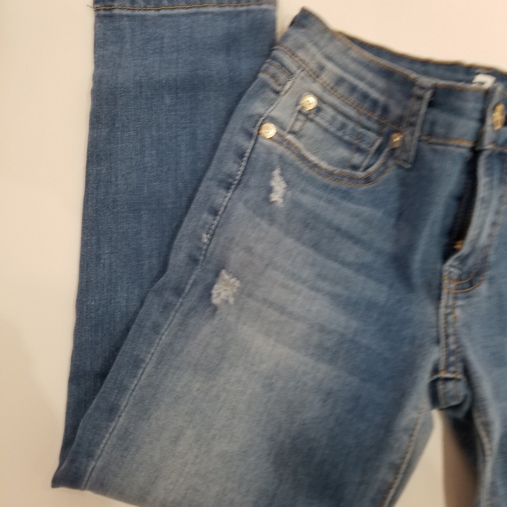 7 For All Mankind Blue Distressed skinny Jeans little girl size 7 (C11) - Picture 2 of 6